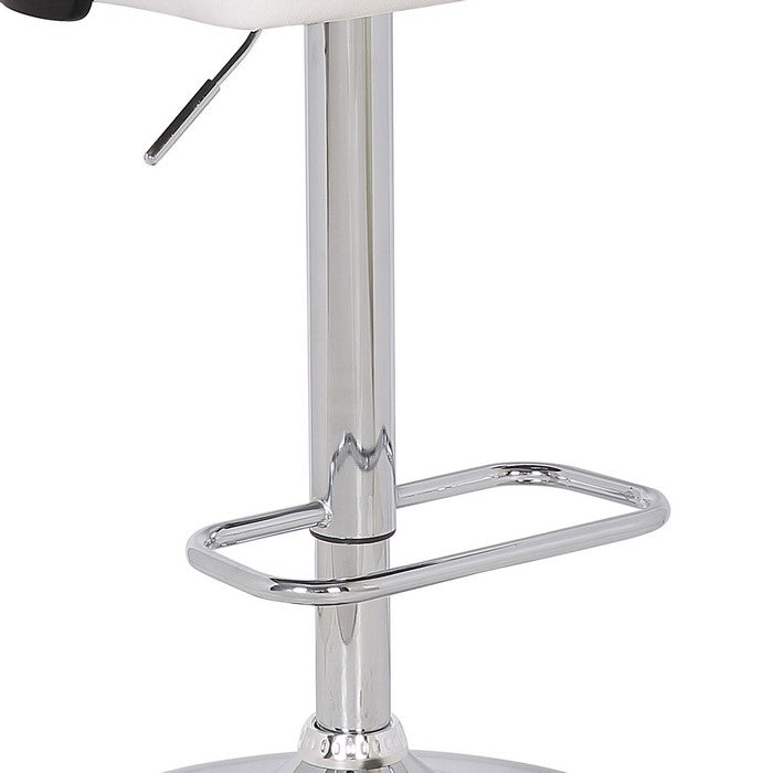 Modern Swivel Leatherette Barstool with Slatted Back, White and Black