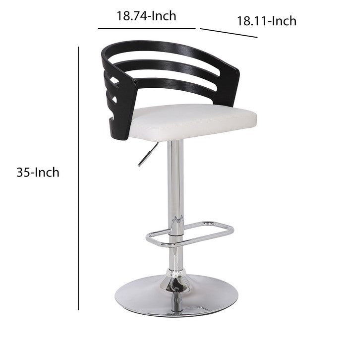 Modern Swivel Leatherette Barstool with Slatted Back, White and Black