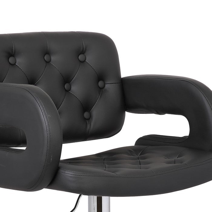 Swivel Barstool with Arms and Button Tufted Seating, Black and Chrome