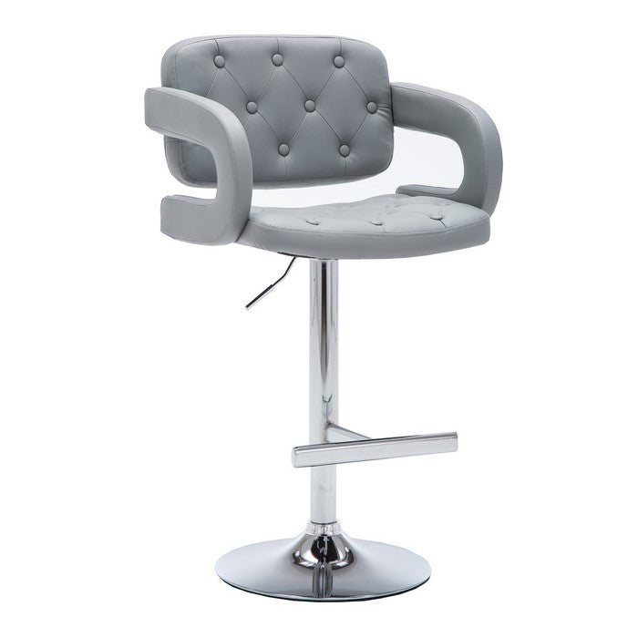 Swivel Barstool with Arms and Button Tufted Seating, Gray and Chrome