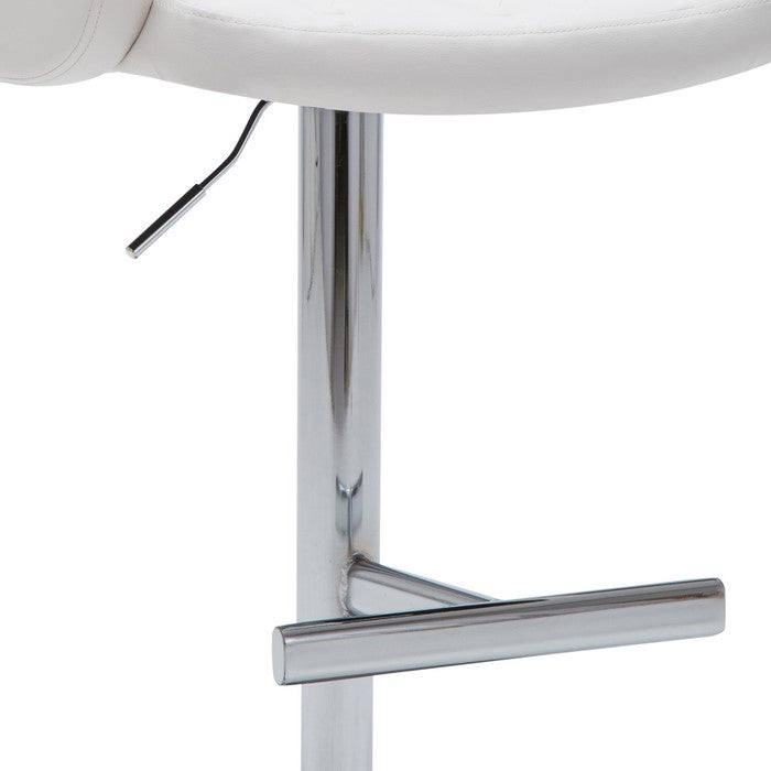 Swivel Barstool with Arms and Button Tufted Seating, White and Chrome