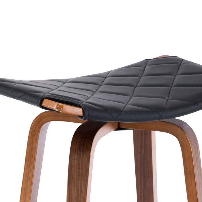Backless Leatherette Seat Barstool with Circular Footrest, Brown and Black
