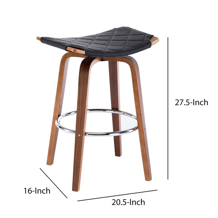 Backless Leatherette Seat Barstool with Circular Footrest, Brown and Black