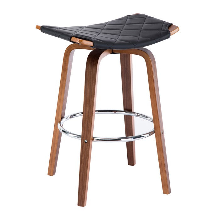 Backless Leatherette Seat Barstool with Circular Footrest, Brown and Black