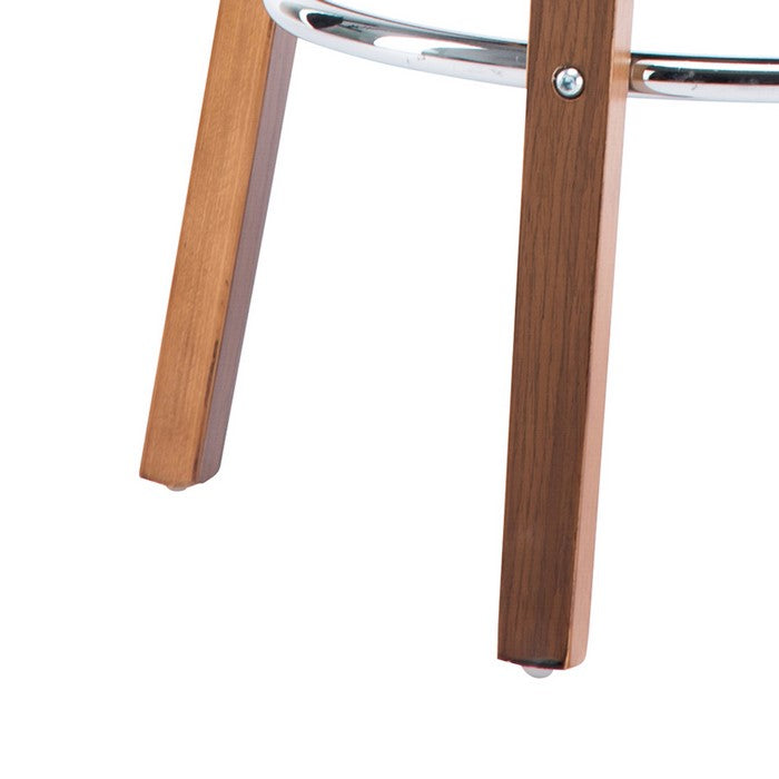 Leatherette Seat Barstool with Curved Wooden Backrest, Brown and Black