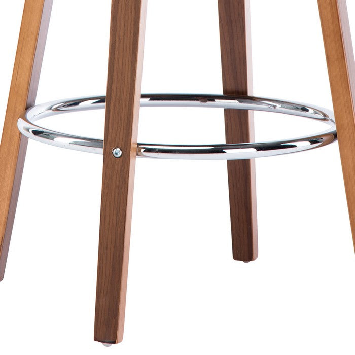 Leatherette Seat Barstool with Curved Wooden Backrest, Brown and Black