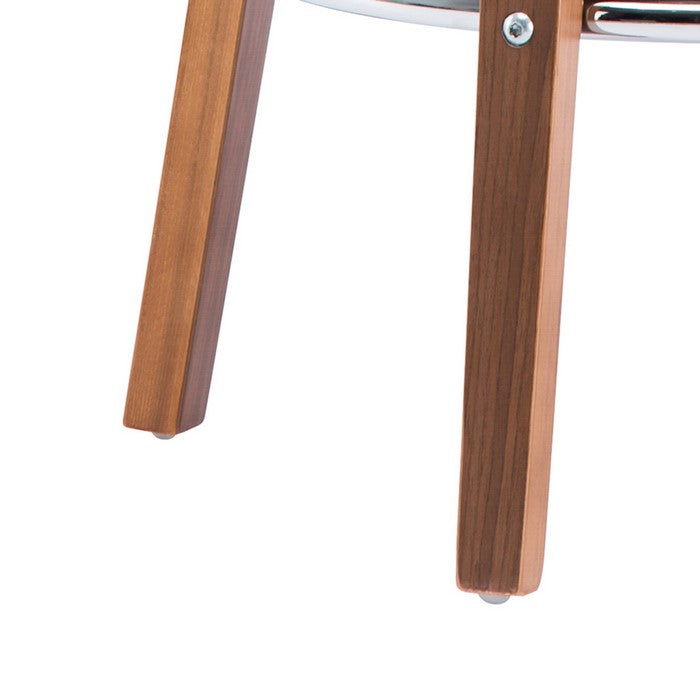 Leatherette Barstool with Curved Wooden Cut Out Backrest, Brown and Black