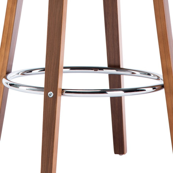 Leatherette Barstool with Curved Wooden Cut Out Backrest, Brown and Black