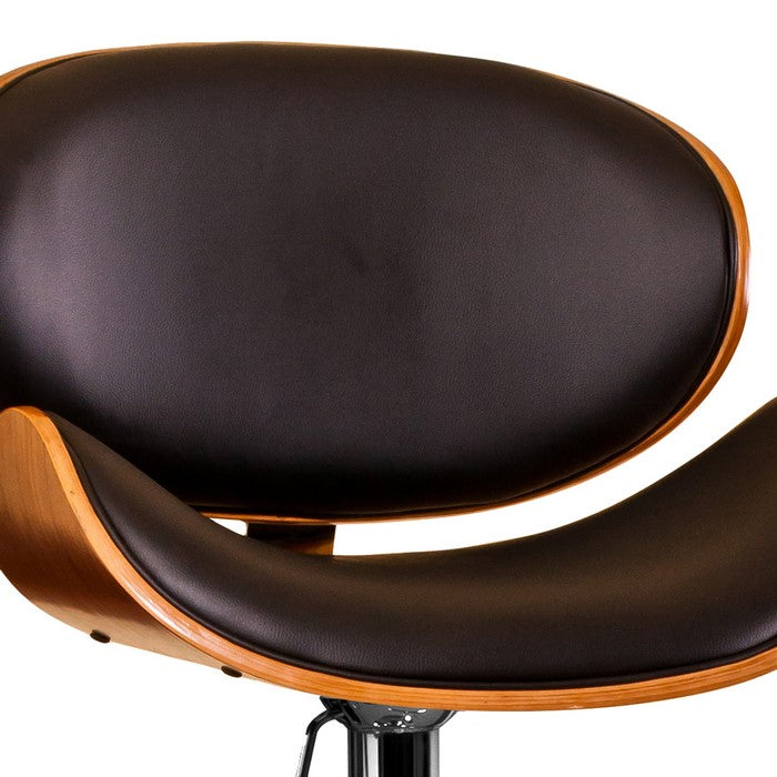 Leatherette Swivel Barstool with Curved Seat and Backrest, Brown and Black