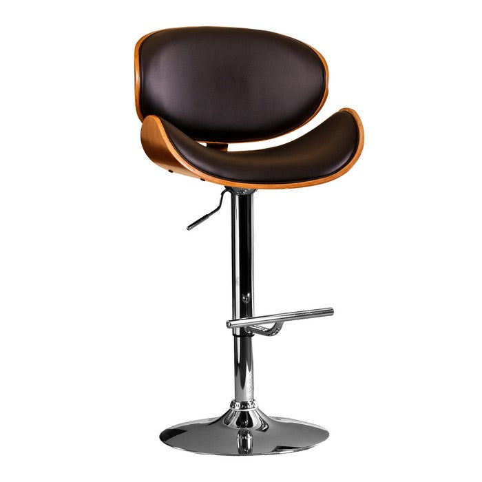 Leatherette Swivel Barstool with Curved Seat and Backrest, Brown and Black