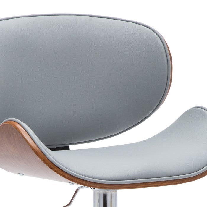 Leatherette Swivel Barstool with Curved Seat and Backrest, Brown and Gray