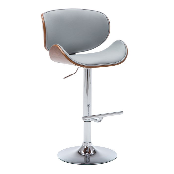 Leatherette Swivel Barstool with Curved Seat and Backrest, Brown and Gray