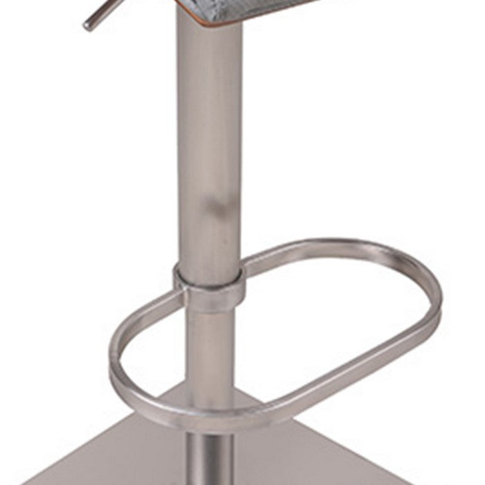 Leatherette Swivel Barstool with Square Stitched Seating,Gray and Chrome