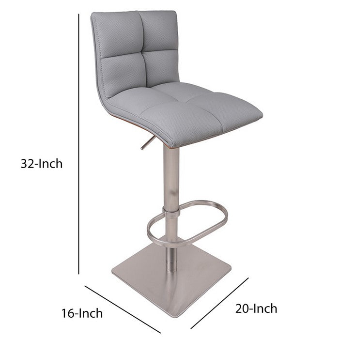 Leatherette Swivel Barstool with Square Stitched Seating,Gray and Chrome
