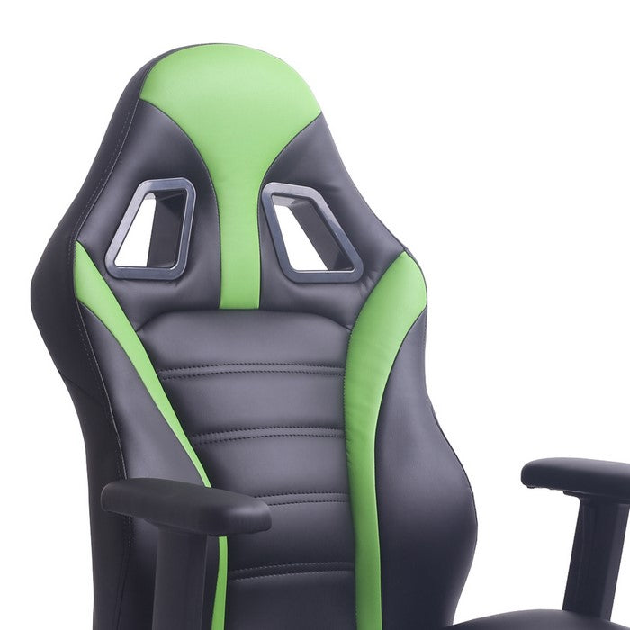 Leatherette Upholstered Swivel Office Chair with Track Armrests, Black