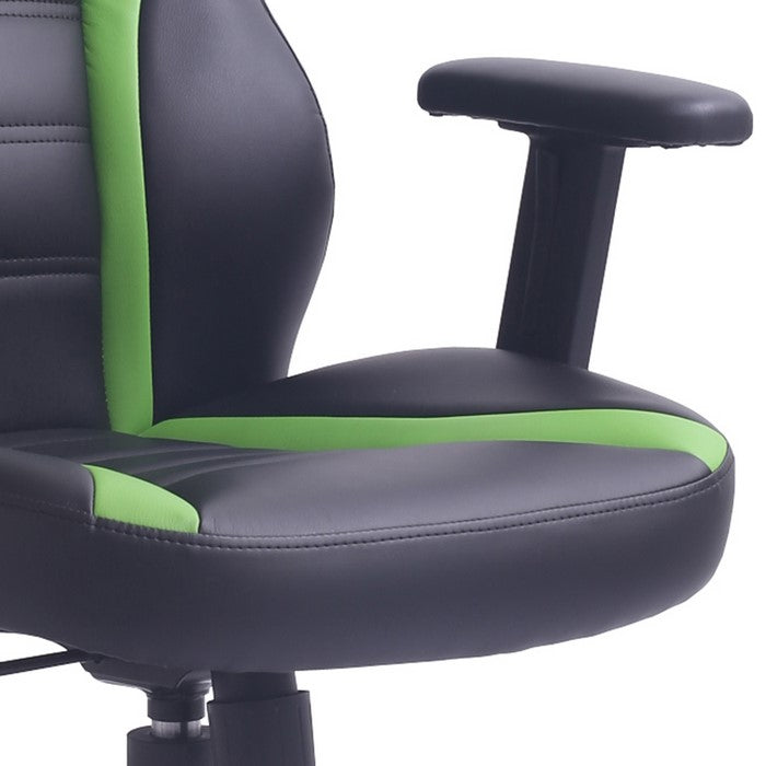 Leatherette Upholstered Swivel Office Chair with Track Armrests, Black