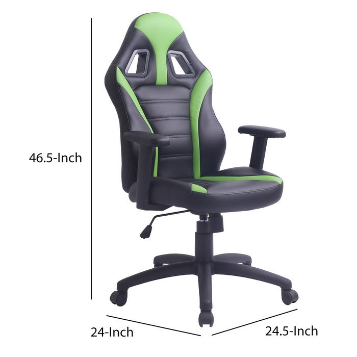 Leatherette Upholstered Swivel Office Chair with Track Armrests, Black
