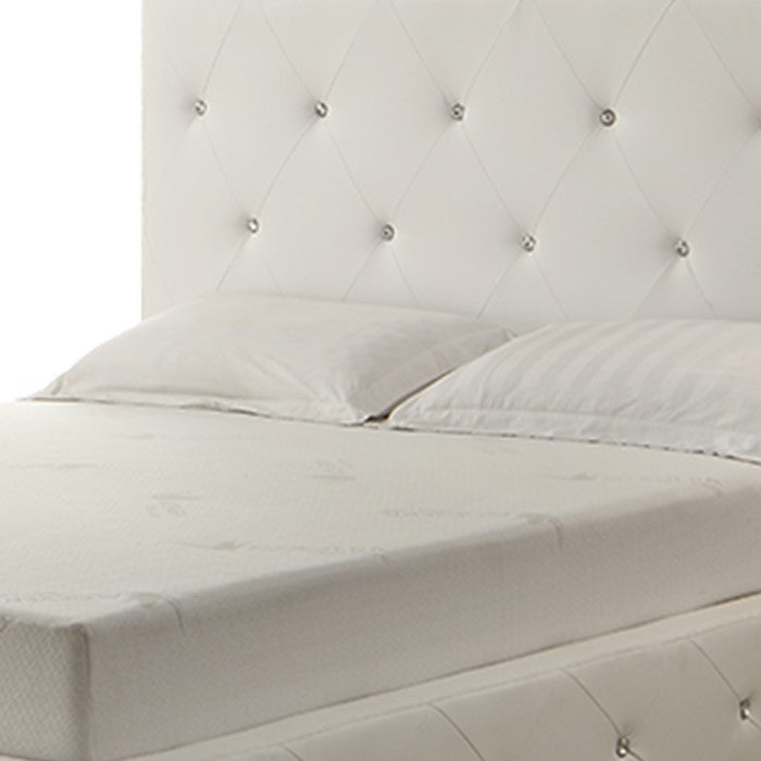 Full Size Leatherette Bed with Crystal Tufted Headboard and Footboard,White