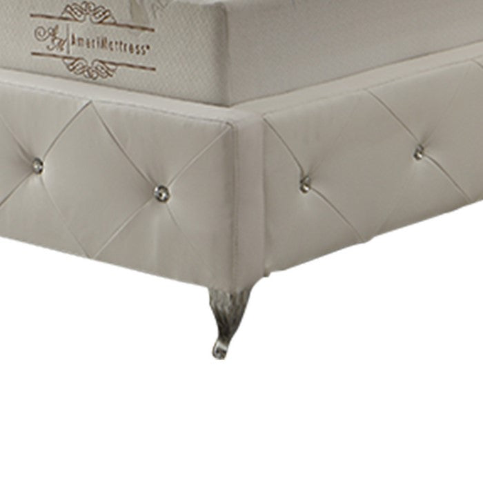 Eastern King Leatherette Bed with Tufted Headboard and Footboard, White