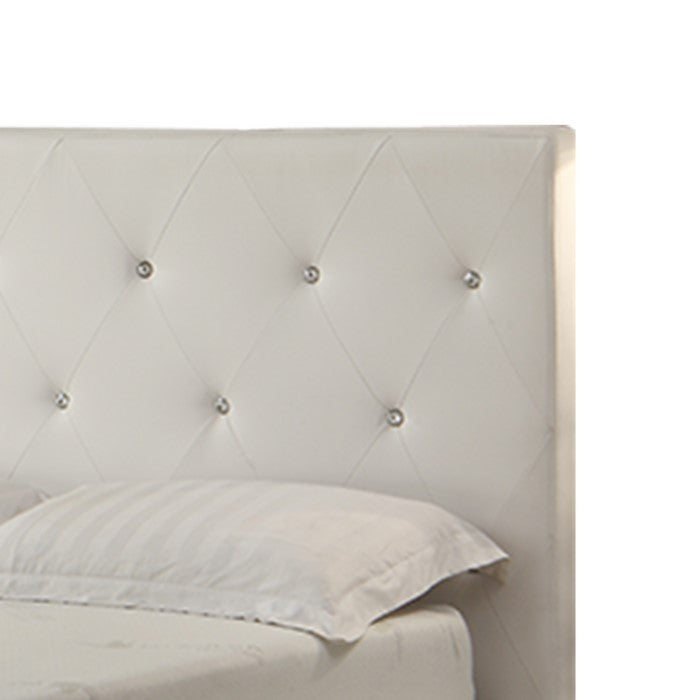 Eastern King Leatherette Bed with Tufted Headboard and Footboard, White