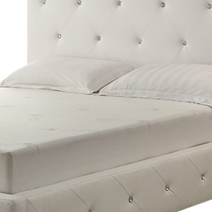 Eastern King Leatherette Bed with Tufted Headboard and Footboard, White