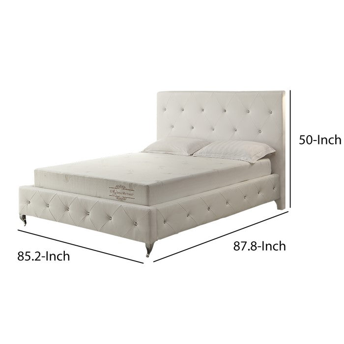 Eastern King Leatherette Bed with Tufted Headboard and Footboard, White