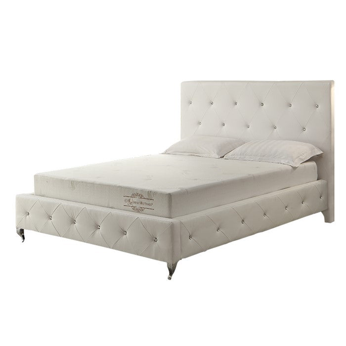 Eastern King Leatherette Bed with Tufted Headboard and Footboard, White