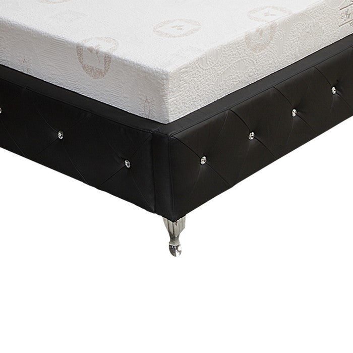 Full Size Leatherette Bed with Crystal Tufted Headboard and Footboard,Black