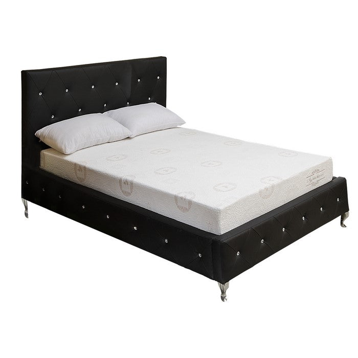 Full Size Leatherette Bed with Crystal Tufted Headboard and Footboard,Black