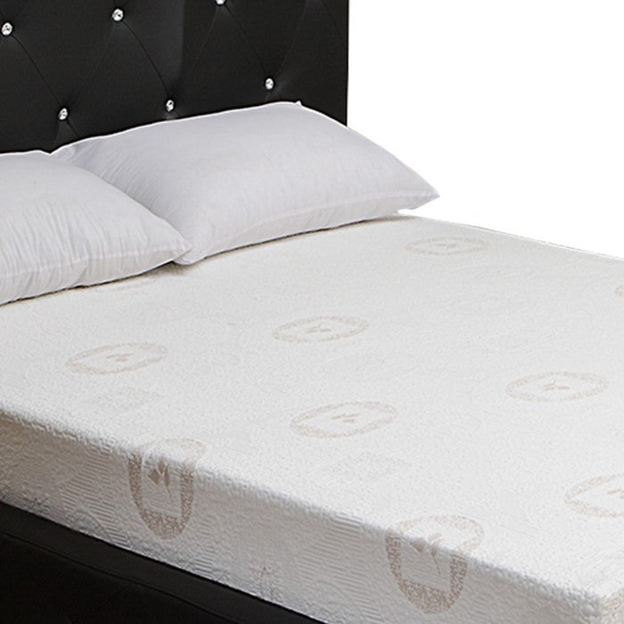 Queen Leatherette Bed with Crystal Tufted Headboard and Footboard, Black