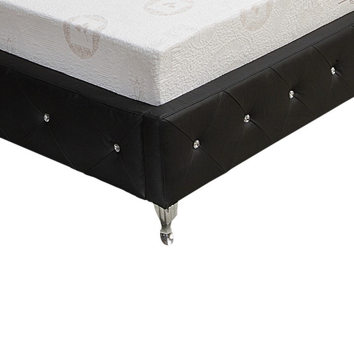 Eastern King Leatherette Bed with Tufted Headboard and Footboard, Black