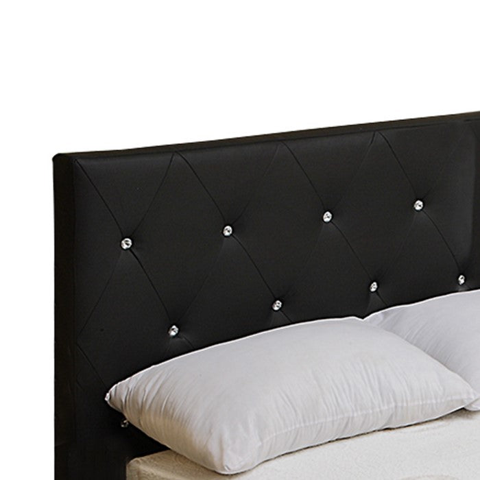 Eastern King Leatherette Bed with Tufted Headboard and Footboard, Black
