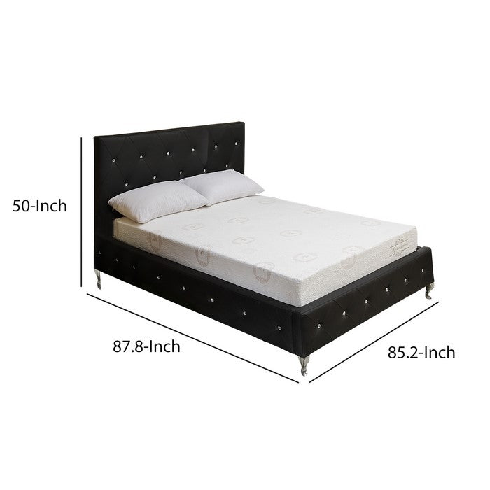 Eastern King Leatherette Bed with Tufted Headboard and Footboard, Black