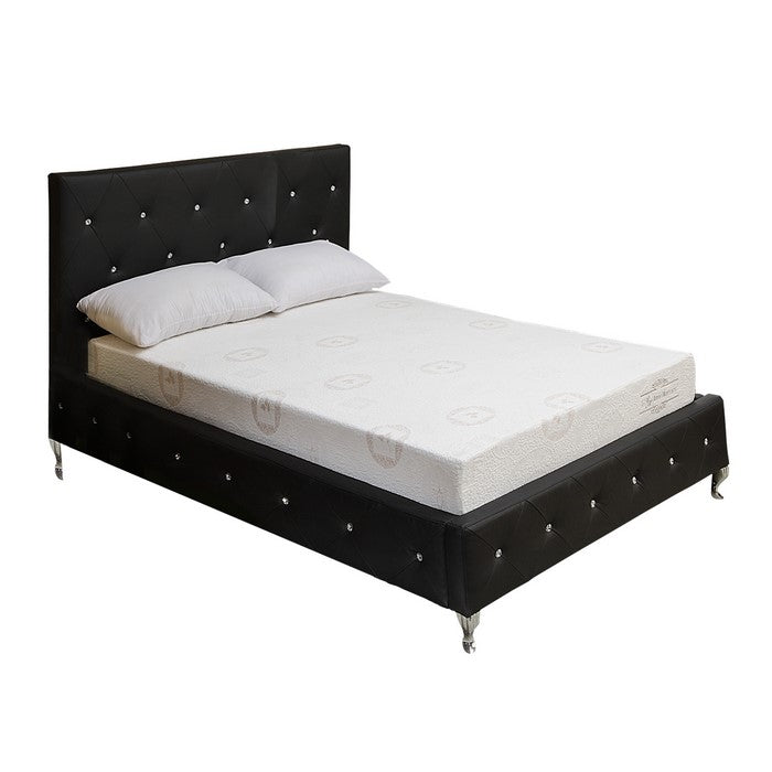 Eastern King Leatherette Bed with Tufted Headboard and Footboard, Black