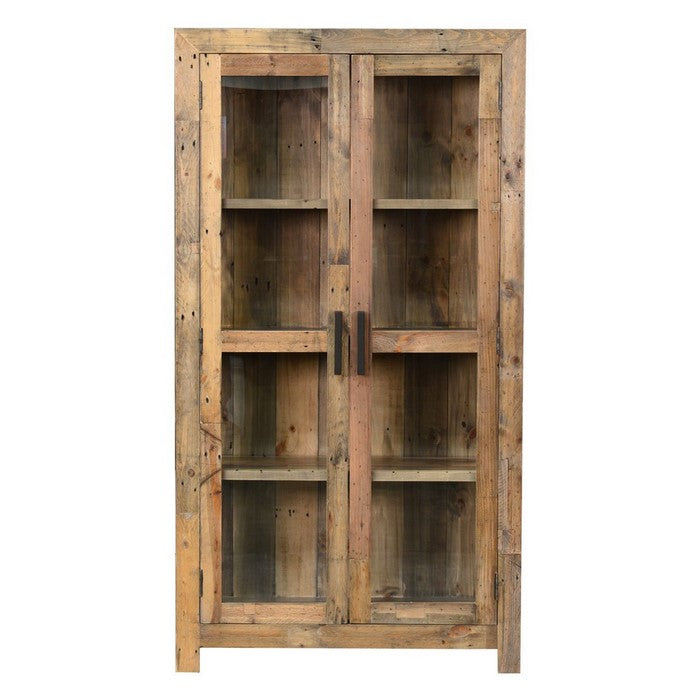 2 Door Reclaimed Wood Curio Cabinet with Grains and Knots, Brown