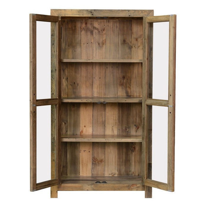 2 Door Reclaimed Wood Curio Cabinet with Grains and Knots, Brown