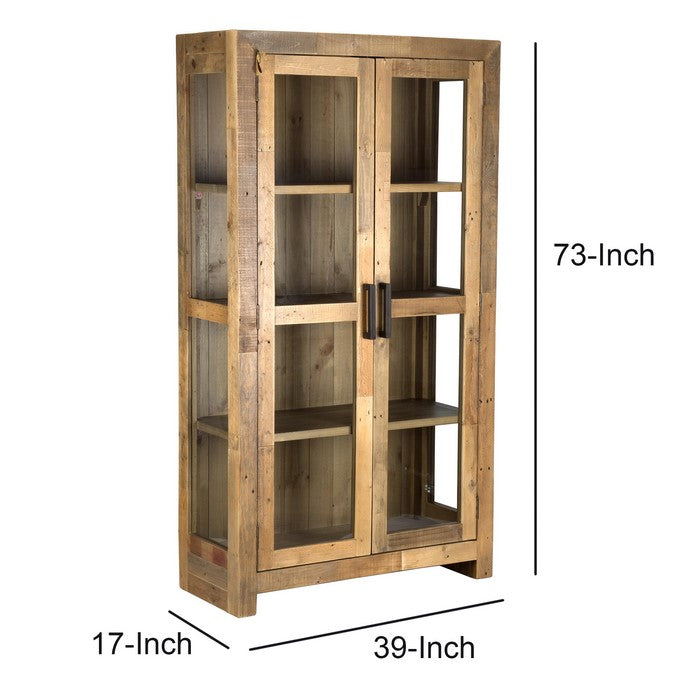 2 Door Reclaimed Wood Curio Cabinet with Grains and Knots, Brown
