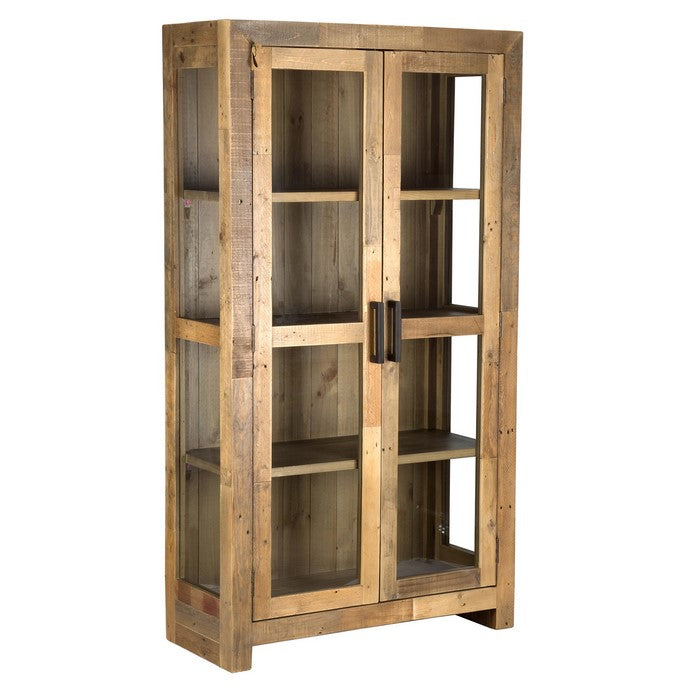 2 Door Reclaimed Wood Curio Cabinet with Grains and Knots, Brown