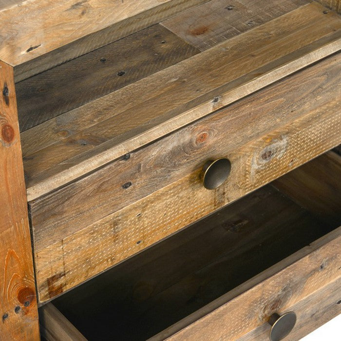 Grained Wooden Nightstand with 2 Drawers and 1 Open Shelf, Brown