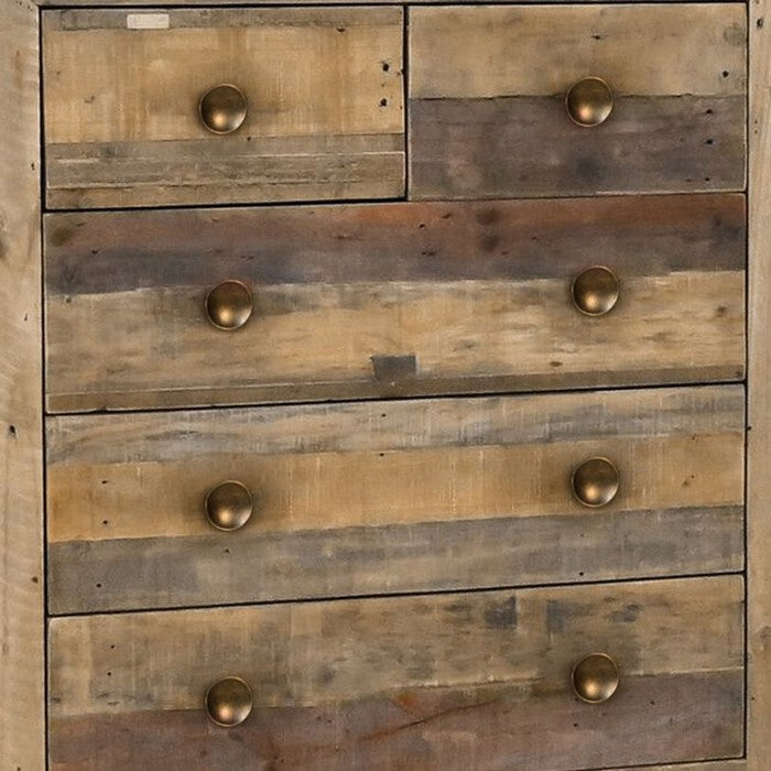 5 Drawers Wooden Frame Dresser with Grains and Knots, Distressed Brown