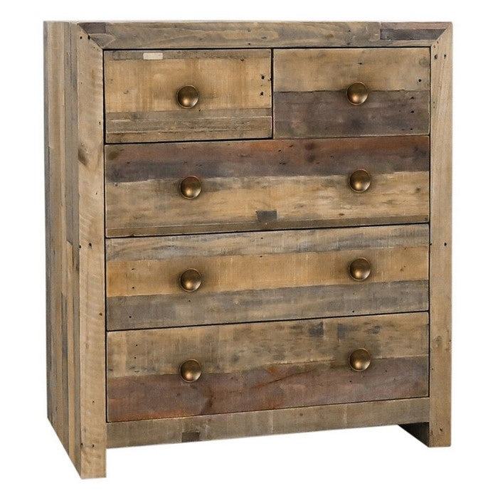 5 Drawers Wooden Frame Dresser with Grains and Knots, Distressed Brown