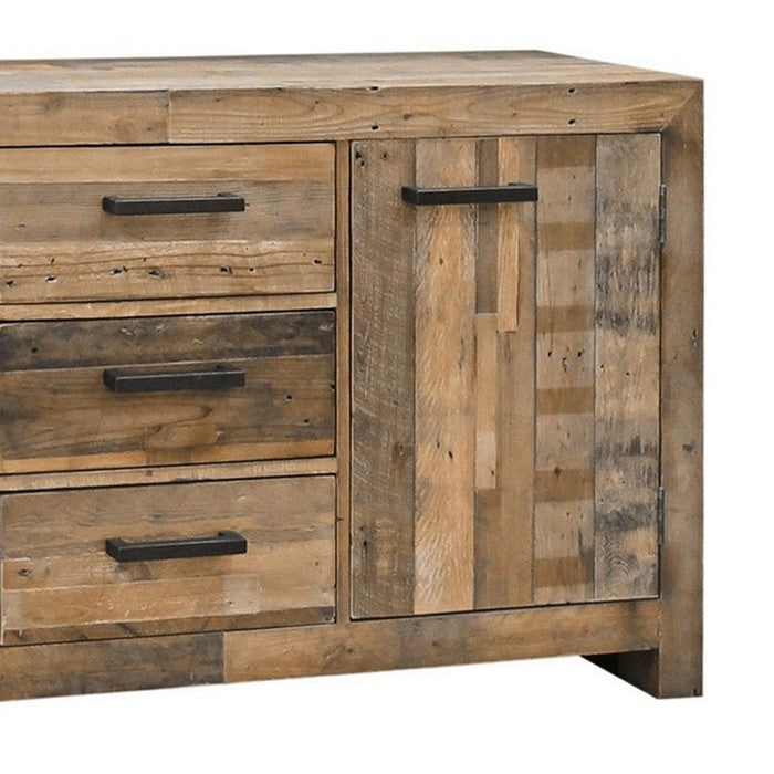 Reclaimed Wood Frame Buffet with 3 Drawers and 2 Doors, Natural Brown