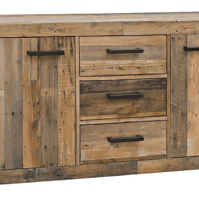 Reclaimed Wood Frame Buffet with 3 Drawers and 2 Doors, Natural Brown