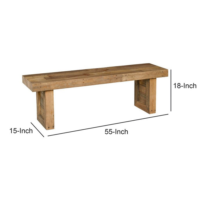 Rectangular Reclaimed Wood Frame Bench with Sled Base, Brown