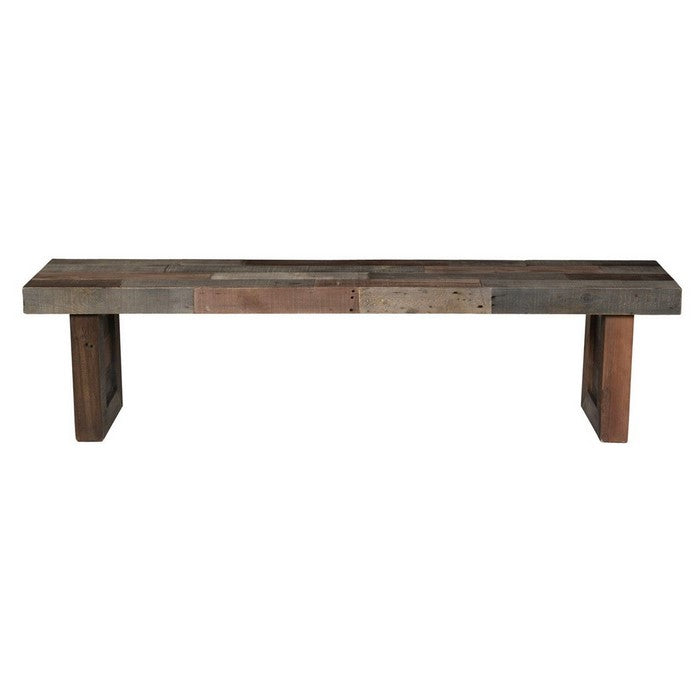 Rectangular Reclaimed Wood Bench with Sled Base, Distressed Gray
