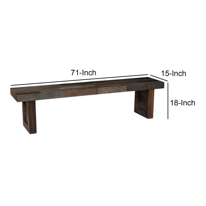 Rectangular Reclaimed Wood Bench with Sled Base, Distressed Gray