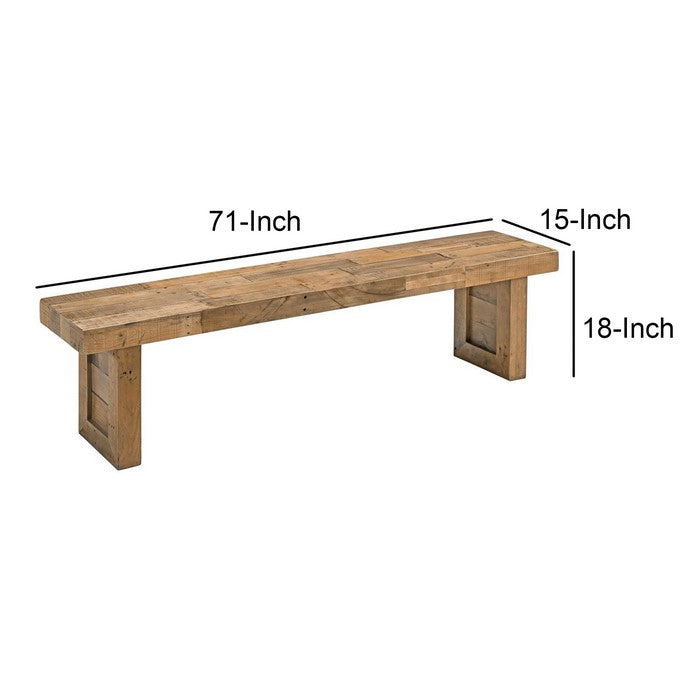 Rectangular Reclaimed Wood Bench with Sled Base, Distressed Brown