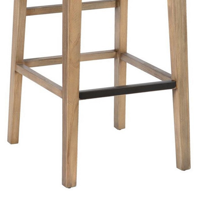 Reclaimed Wood Counter Stool with Cut Out Backrest, Distressed Brown