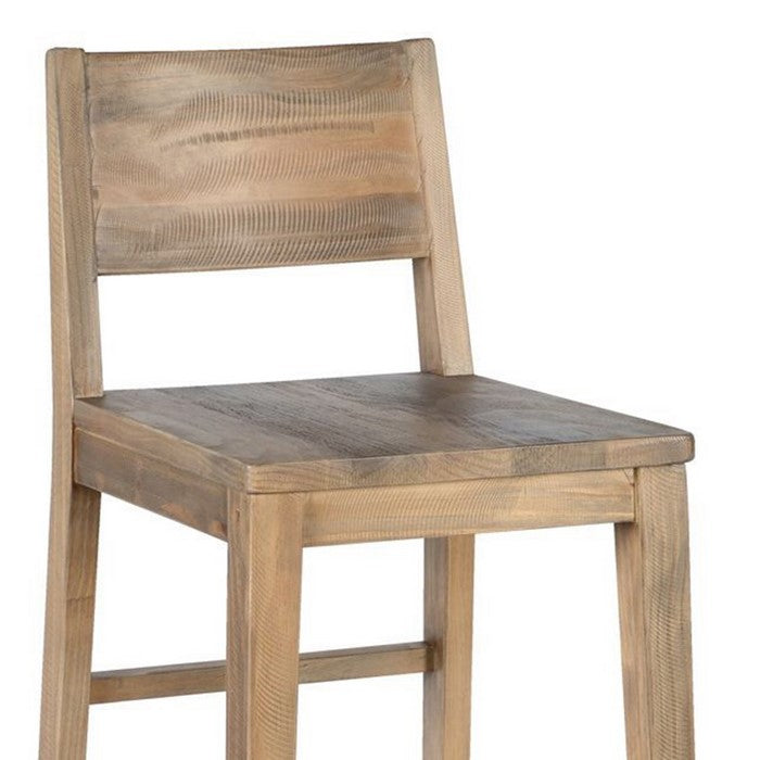 Reclaimed Wood Counter Stool with Cut Out Backrest, Distressed Brown