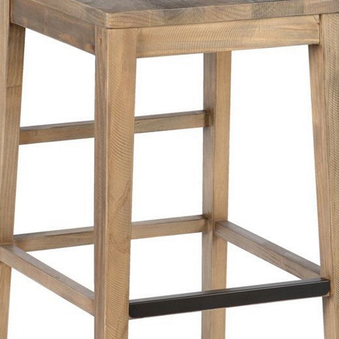 Reclaimed Wood Counter Stool with Cut Out Backrest, Distressed Brown